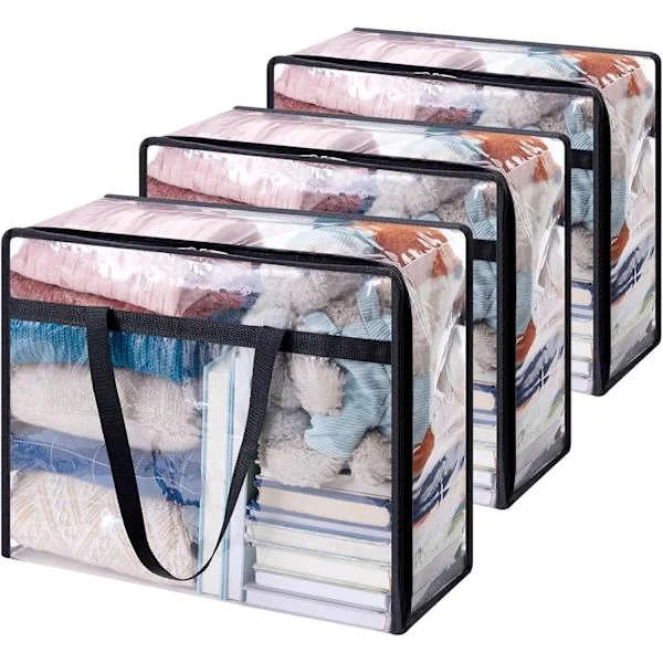 Set med 3 transparenta 40L förvaringsväskor, PVC-klädförvaringsväskor, vikbara påslakan med handtag, flyttkartonger