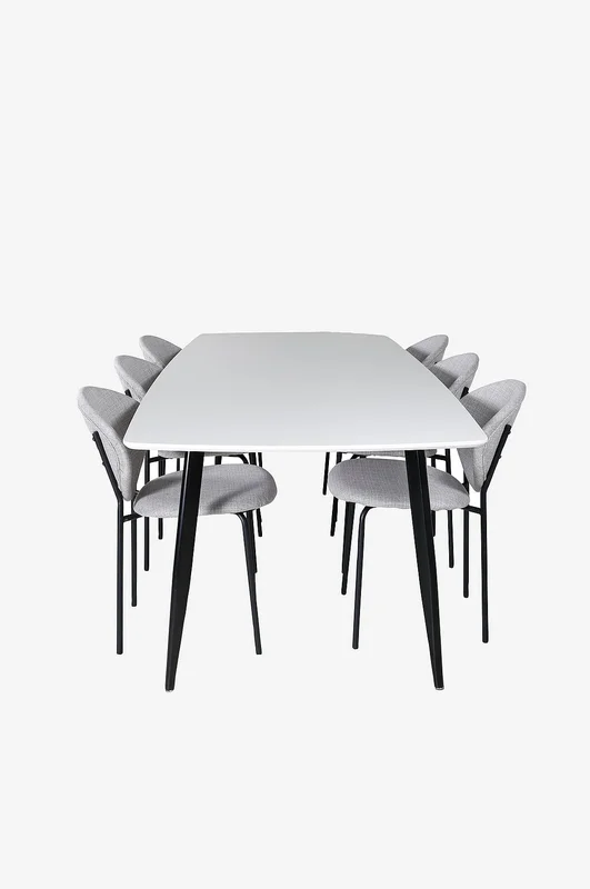 Venture Home - Spisebord Polar med 6 stole Vault - Hvid - Spisebordssæt 6 personer - Fra Homeroom