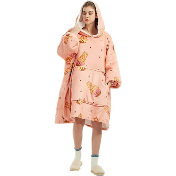Hoodie Filt Oversized Flanell Filt Hoodie med Ärmar Jätte Tröja Varm Mysig Filt för Vuxna Jätte Hoodie