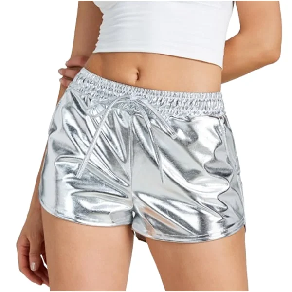 Metallic shorts för kvinnor, sommar, glittrande, heta outfits, blanka korta byxor