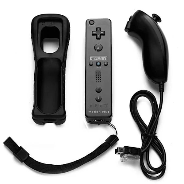 Wii Spelkontroll 2 i 1 Vänster och Höger Handtag Wii Spelkontroll Inbyggd Accelerator Kontroll 2-pack med Nunchuck, Wii Remote