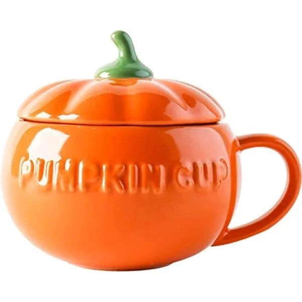 Halloween Ceramic Pumpkin Mug, Cute Pumpkin Cup, Ceramic Coffee Mug, 350ml Teacup with Lid (cup) S