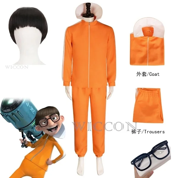 Filmvektor cosplay kostyme oransje jakke bukse briller kostyme sett spongebob parykk halloween fancy dress sett fest sett S-WELLNGS