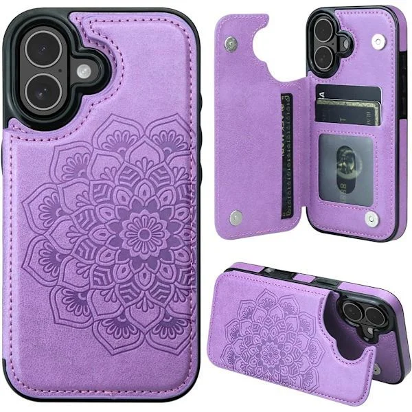 för iPhone 17 Air Fodral med Korthållare, Blommiga Magnetknappar Skyddande Plånboksfodral för Kvinnor för iPhone 17 Air, Lila iPhone 17 Air