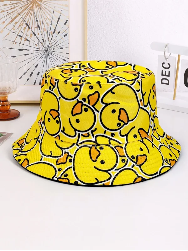 AliExpress - Modieuze casual bucket-hoed met volledig bedrukt eendmotief, bucket-hoed met cartoonprintpatroon, omkeerbare opvouwbare lichtgewicht hoed