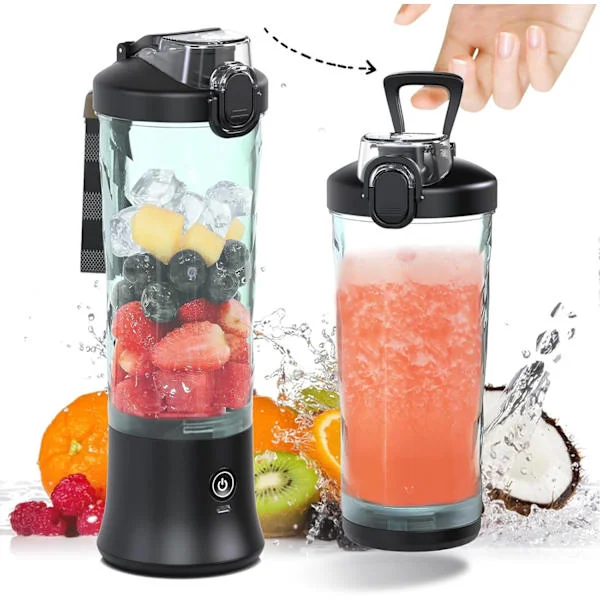 Bärbar mixer 600 ml mixer smoothie 22000 RPM kraftfull smoothie mixer med 6 blad för shakes och smoothies bärbar mixer lämplig svart
