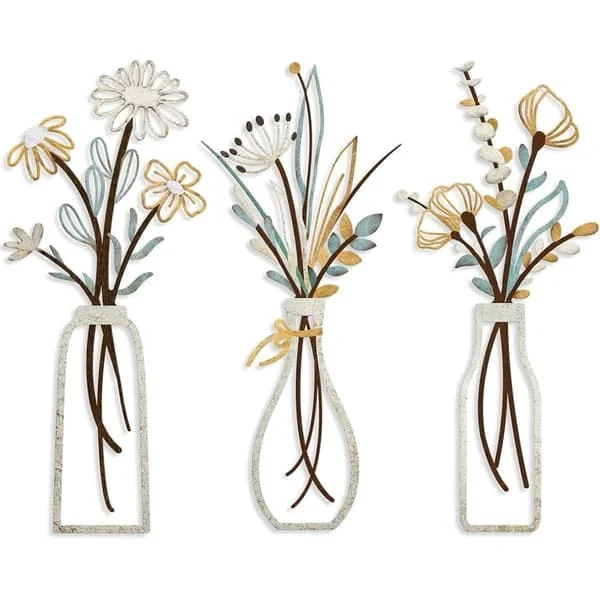 3 st metall väggkonst – Blommor, minimalistisk väggdekoration för vardagsrum, sovrum & badrum