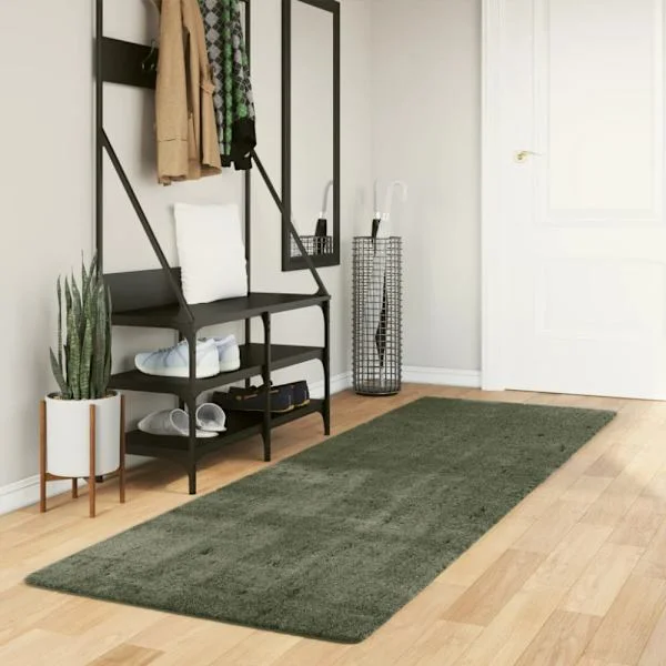 Mjuk matta HUARTE med kort lugg tvättbar skogsgrön 80x250 cm