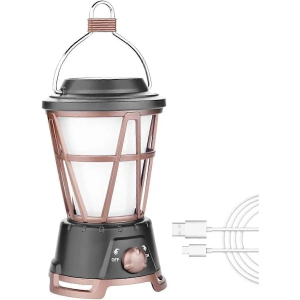 Campinglampa Solcellsladdningsbar Campinglykta med Batteri, USB Campinglampa Tältlampa, Vit och Flameffekt, Dimbar Hängande Vattentät 3 Lägen