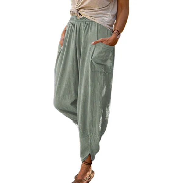 Dame Plus Size Bukser Sommer Casual Løse Bukser Yoga Bukser grøn
