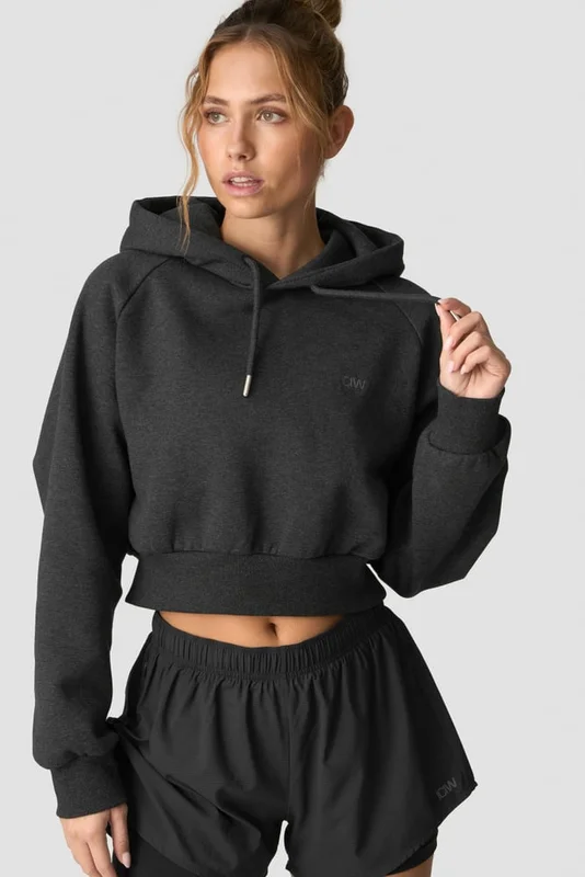 Everyday Cropped Hoodie Grey Melange