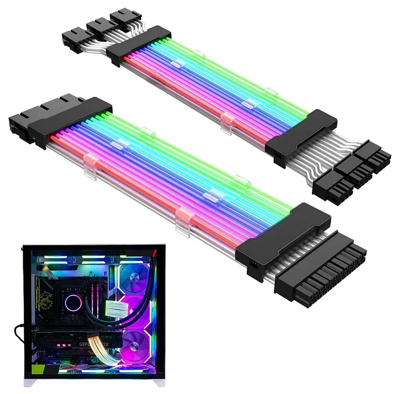 AliExpress - ARGB PSU Netzteil Verlängerungskabel 24 Pin Motherboard Verlängerungskabel Grafikkarte 8-Pin 6 + 2Pin RGB Glow Verlängerungskabel