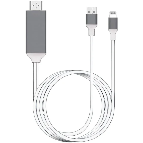 [Apple-sertifisert] Lightning til HDMI-adapterkabel, 1080P digital AV-synkronisering lyd- og videokoblinger ledning for TV/projektor/skjerm - 6,6 fot 