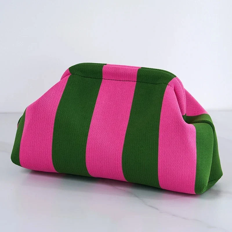 AliExpress - Gestreifte Strand-Clutch für Damen, vielseitige kleine gewebte Häkelhandtaschen, Geldbörsen, Stricken, Knödel-Clutch, lässige Tasche