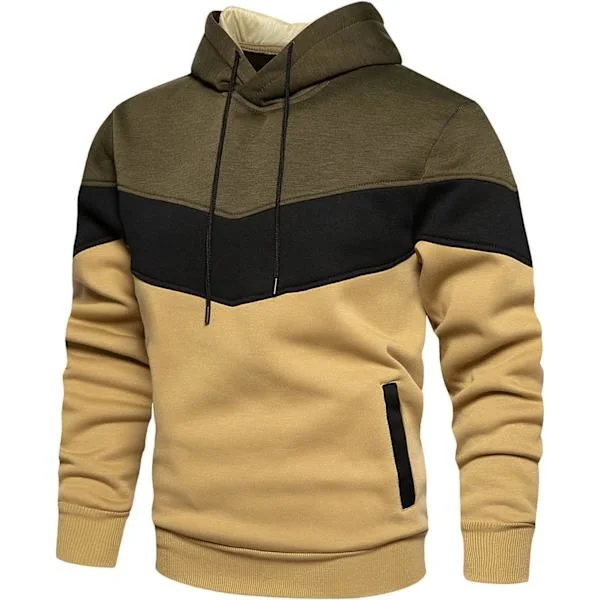 Herr Fleece Hoodie Tröja Casual Hooded Sweatshirt Kontrastfärg Topp med Känguruficka 90army Green S