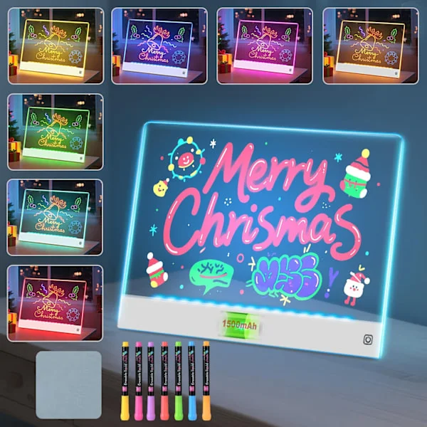 Rechargeable LED Whiteboard, 7-Color Lighting, Acrylic Whiteboard, LED Drawing/Graffiti Board (35 x 26 cm)