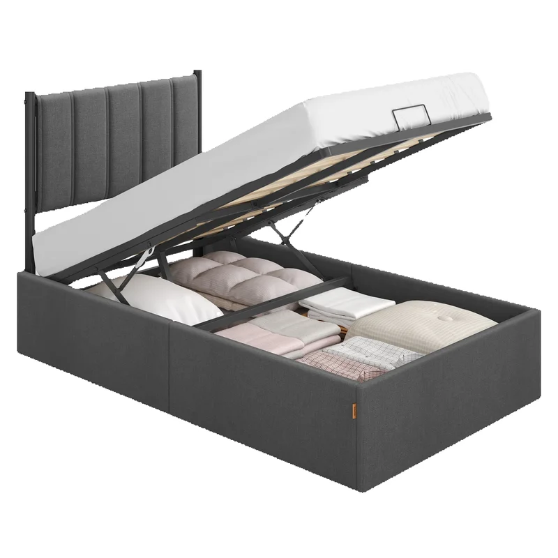 AliExpress - VASAGLE Bettgestell, 90 x 200 cm, hochklappbar Lattenrost, Stauraum unter dem Bett, mit Kopfteil, grau