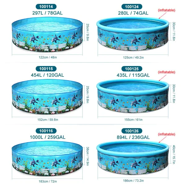 Rund hopfällbar pool i hårdplast (ingen uppblåsning) för spädbarn, barn, vuxna och familjer