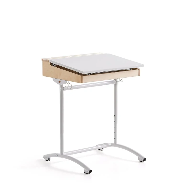 Height-adjustable school desk ACCESS, 650x550 mm, white, white high pressure laminate