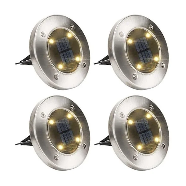 4 stk/sett Solcelledrevet 4 LED Lys Vanntett Utendørs Undergrunnslys Hagedekorasjon Plenlampe i Rustfritt Stål