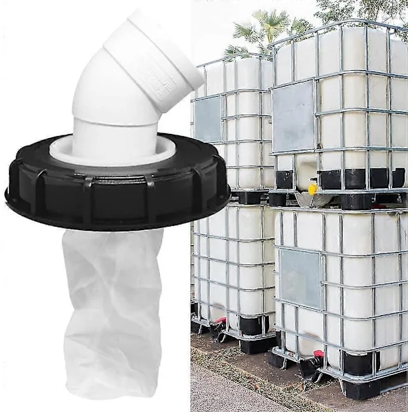 Låg med IBC-filter, 163 mm IBC-lågfilter, IBC-filterlåg med vaskbart filter, IBC-låg med DN 75 45 albue, regnvandsfilter til IBC-vand (FMY)