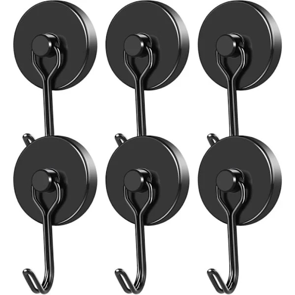 Powerful Magnetic Hook, Neodymium Black Refrigerator Magnet, Swivel Magnetic Hook - for Kitchen, Dish Towel, Table, 6pcs