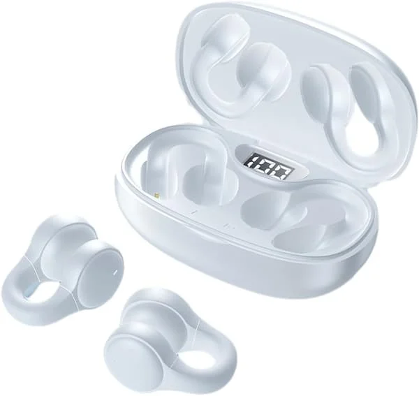 Trådlösa hörlurar med touchkontroll, clip-on hörlurar, kompatibla med iPhone-hörlurar (vita)