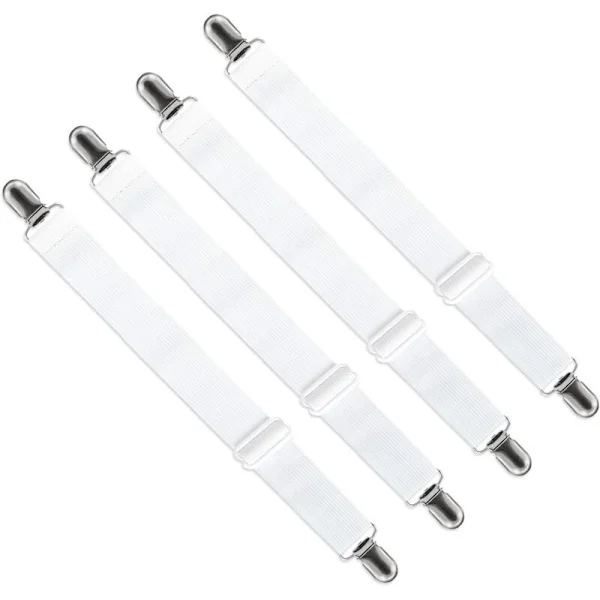 Adjustable Sheet Straps (65 cm to 200 cm), Adjustable Strap for Sheets, Sofa, Ironing Board Cover (White, 4-Pack)