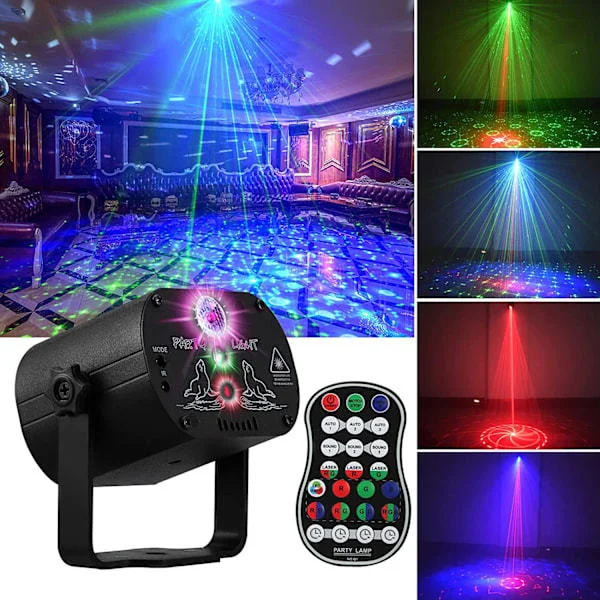 DJ Disco Partyvalo RGB Ääniaktivoitu Laser Strobe Projektori Kaukosäätimellä Karaokeen Jouluun Halloween-koristeisiin