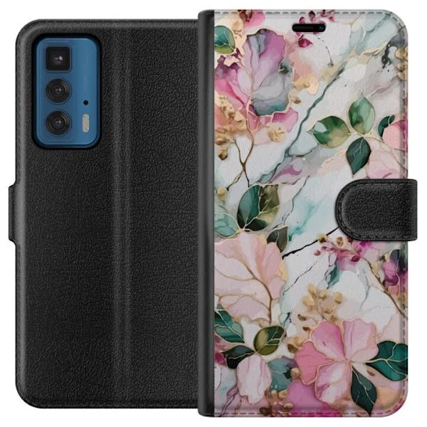 Kompatibelt Plånboksfodral till Motorola Edge 20 Pro Drömska akvarellblommor i rosa, gröna och beige toner med mjuk och harmonisk känsla