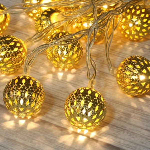 Marokkolainen valoketju, 300 cm, 20 LED-palloa, valoketju, orientalinen valoketju, marokkolainen jouluvalaistus, marokkolainen orientalinen koriste