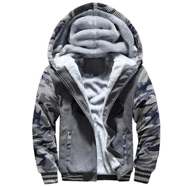 Herre genser Varm fleecefôret sweatshirt jakke Vinter Gym Fleece Hoodie Full glidelås Varm tykk blazer grå L grå