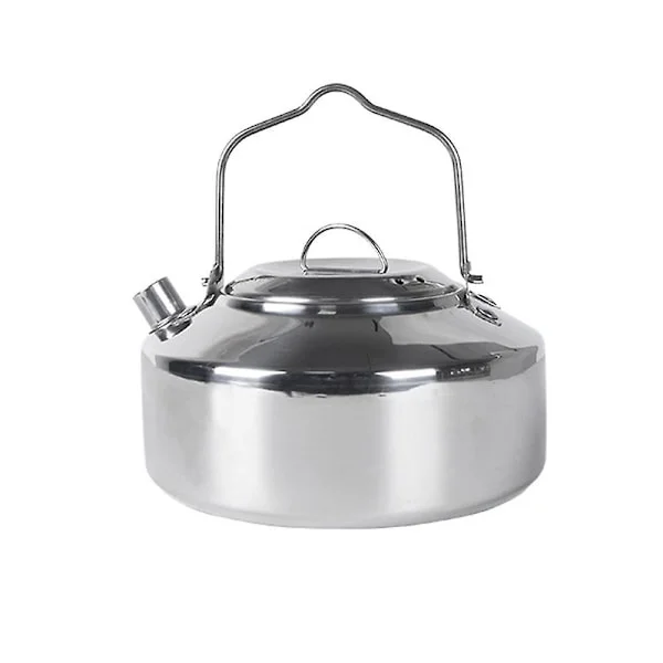 Outdoor Stainless Steel Kettle with Lockable Handle Camping Hanging Pot Portable Coffee Pot Picnic Cookware 1L (Silver)-FA-
