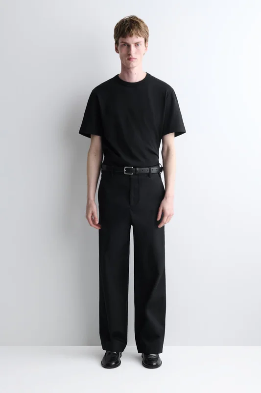 COS Men's Cotton Relaxed-Fit Wide-Leg Chinos in Black