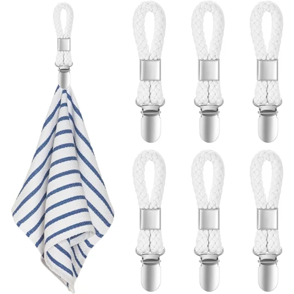 6-pack Hanging Towel Clips, Ring Clips, Towel Holders, Kitchen Towel Hooks, Towel Holder Clips (White)