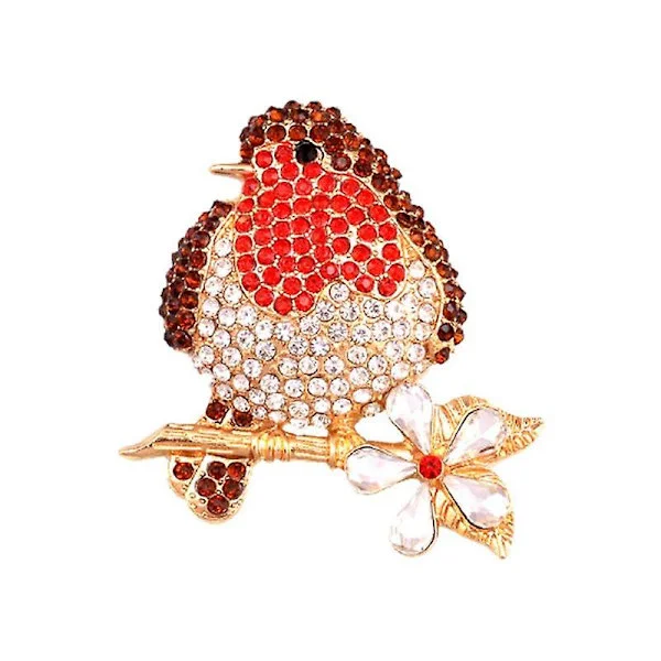 Festival Brosch Märke Pins Rhinestone Emalj Brosch Robin Gåva Jul