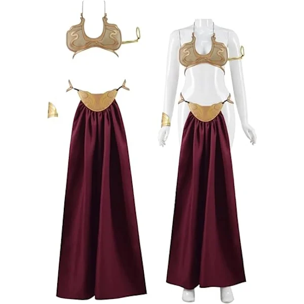 Aikuisten Prinsessa Leia Orja Cosplay Puku Bikini Karnevaalipuku Mekko Kultainen Rintaliivit Hame Halloween Naisten Puku
