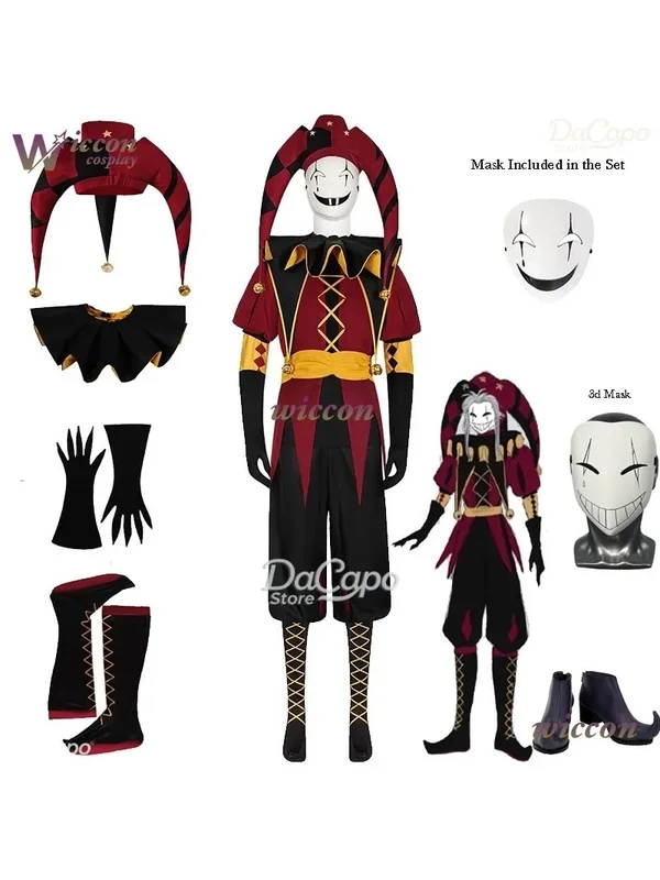 AliExpress - Kosplay Freak Circus Pierrot Harle Cosplay Clown Outfit Costume Game 2025 Halloween Horror Men Roleplay Clothing Jester Mask Hat