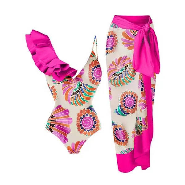 2026 Kvinnor Baddräkt Bikini Baddräkt Topp Klänning Set Blomstermönster Dam Baddräkt Tvådelad Kostym Mode Dam Baddräkter