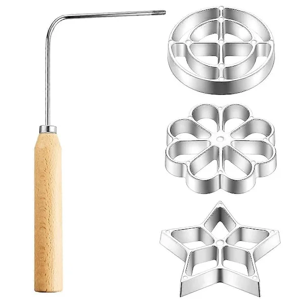 4-pakning Rosett Cookie Bunuelos-verktøy, kompatibelt med 3 utskiftbare hoder, aluminiumsformer for baking