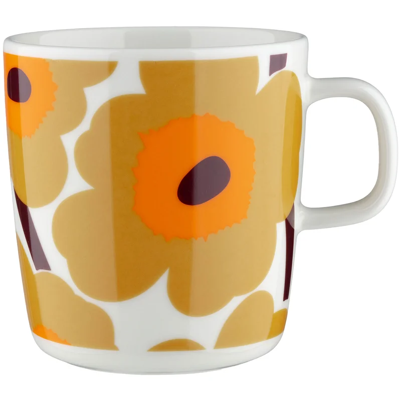 Marimekko Unikko muki 4 dl, valkoinen/karamelli/oranssi