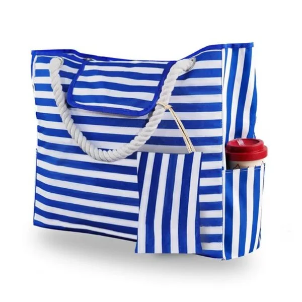 Stor Strandtaske til Kvinder med Lille Taske, Vandtæt & Rummelig Strandtaske, Strandtaske / Beach Bag - Picnictaske - 42x15x42 cm