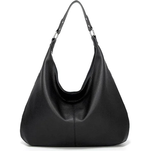 Women's Hobo Shoulder Bag, Soft PU Leather Large Capacity Handbag with Zipper and Adjustable Strap for Work Travel, Black 48 X 35 Cm
