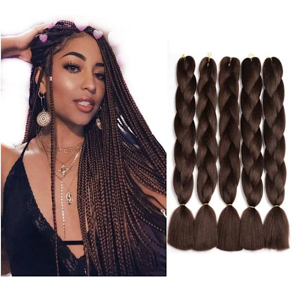 Chocolate Brown-4# Braiding Hair Extensions, 24 " Extension Braiding Hair Extensions, 5-pack Braiding Hair Extensions, Syn
