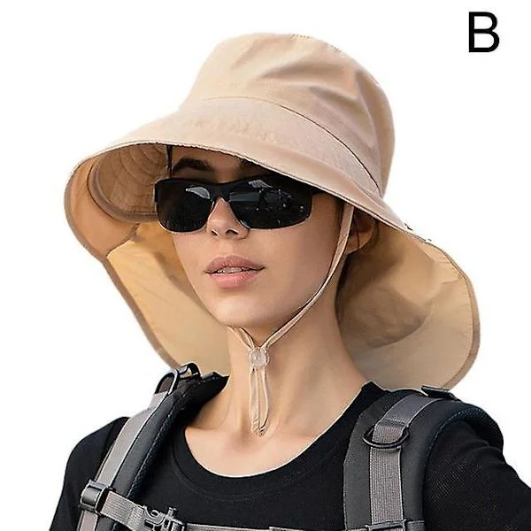 Utomhus solskydd hatt stor tak fiskarens hatt solskydd mössa för nacke lätt hästsvans hål visir hattar sommar hattar(B)