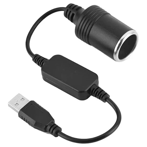 USB 5V til 12V omformer, dashcam strømforsyning, USB til sigarettenner omformer (svart)