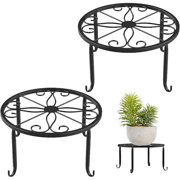 Blomsterpottestativ, 2 stk Metall Kunst Plante Stativ Stativ Europeisk Stil Blomsterpotteholder for Hage Rund Hagebord, Smijern Design Hagebord