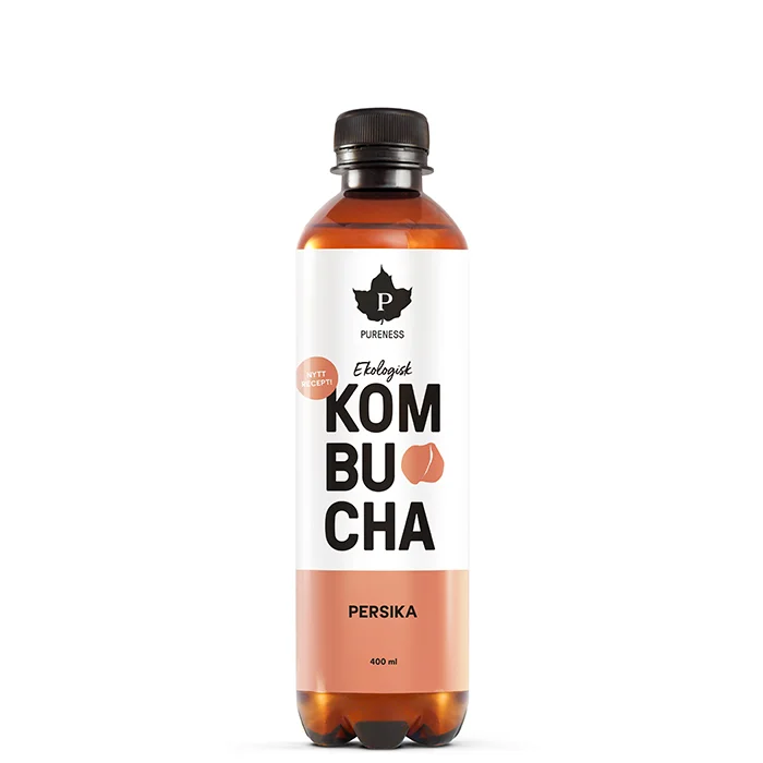 Energidrikk Pureness Kombucha ØKO, 370 ml, Persika - Bodyman.dk
