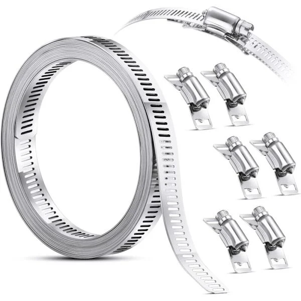 Steel Hose Clamp, Band Hose Clamp, 304 Stainless Steel Clamps Adjustable Screw Hose Clamp (7 Pieces, 8 Feet)
