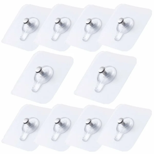 10-pack självhäftande bildkrokar, transparenta självhäftande bildkrokar, bildhängare utan borrning, självhäftande bildhängare